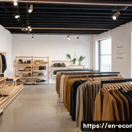 Home 32 친환경 마케팅 업계 현황 - A modern eco-friendly fashion boutique interior showcasing sustainable clothing made from upcycled a...
